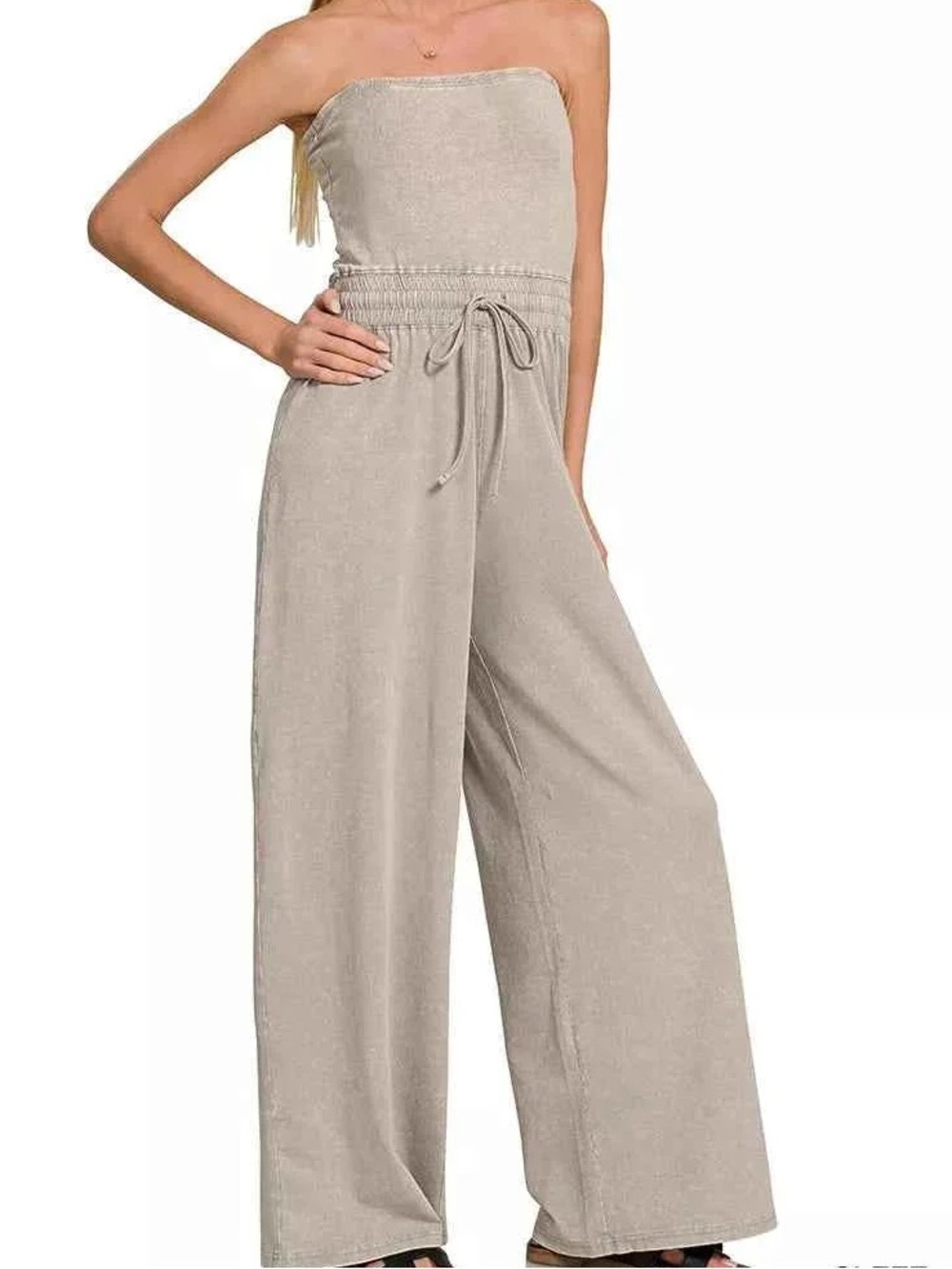 NWOT🤎Zenana Acid Wash Tube Top Jumpsuit Small Ash Mocha